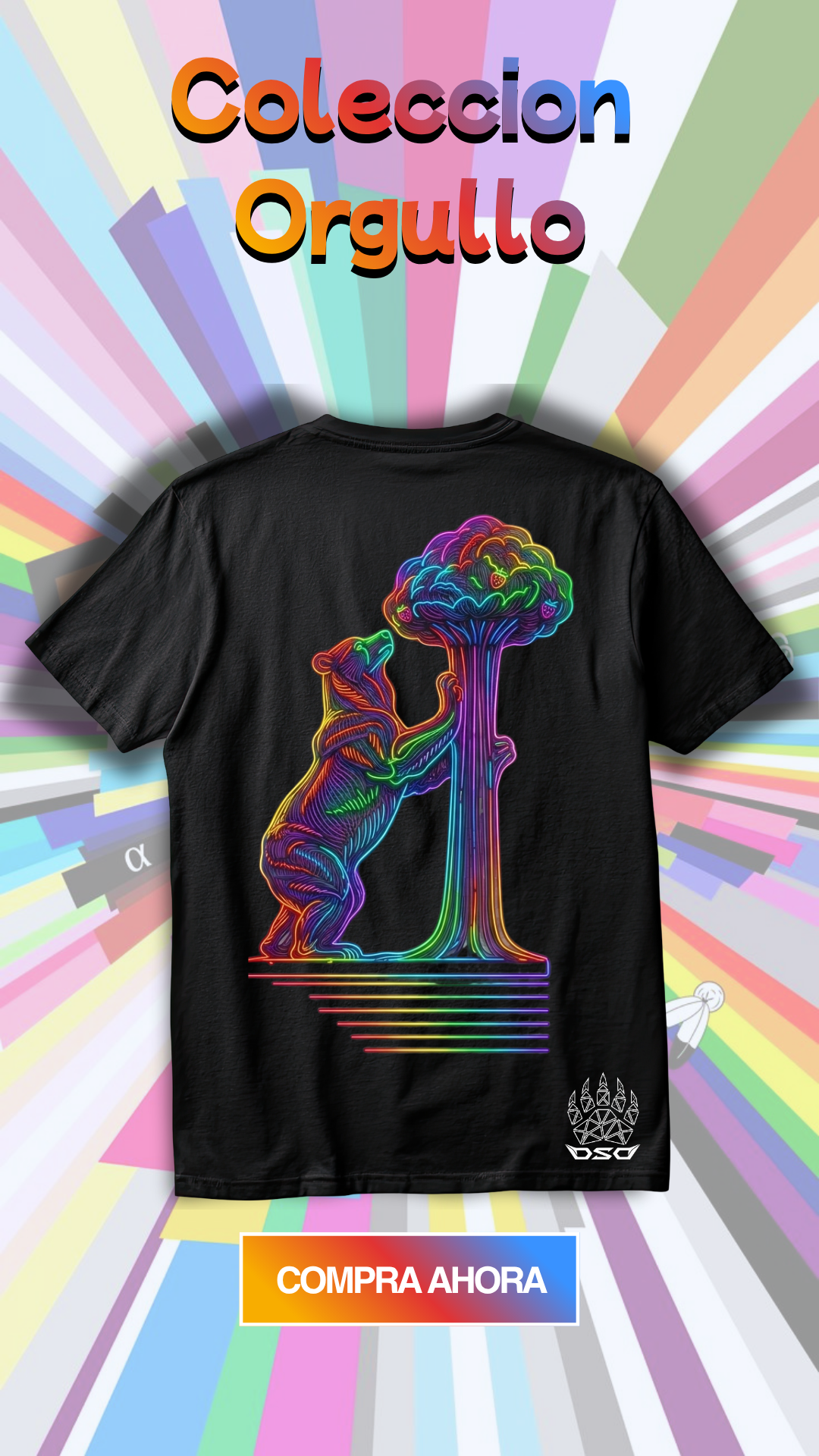 Camiseta DTF Oso y madroño neon orgullo