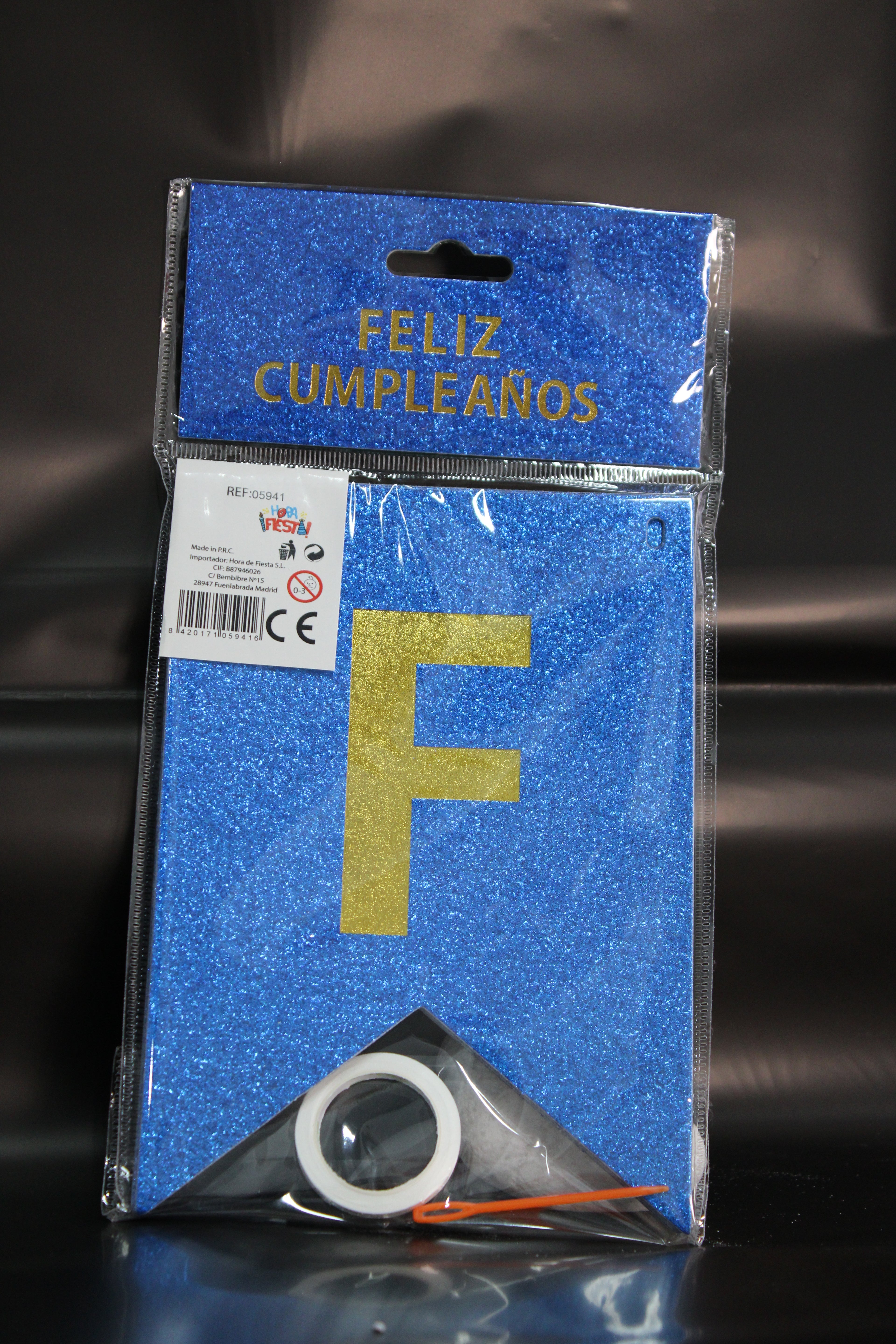 Guirnalda purpurina feliz cumpleaños azul