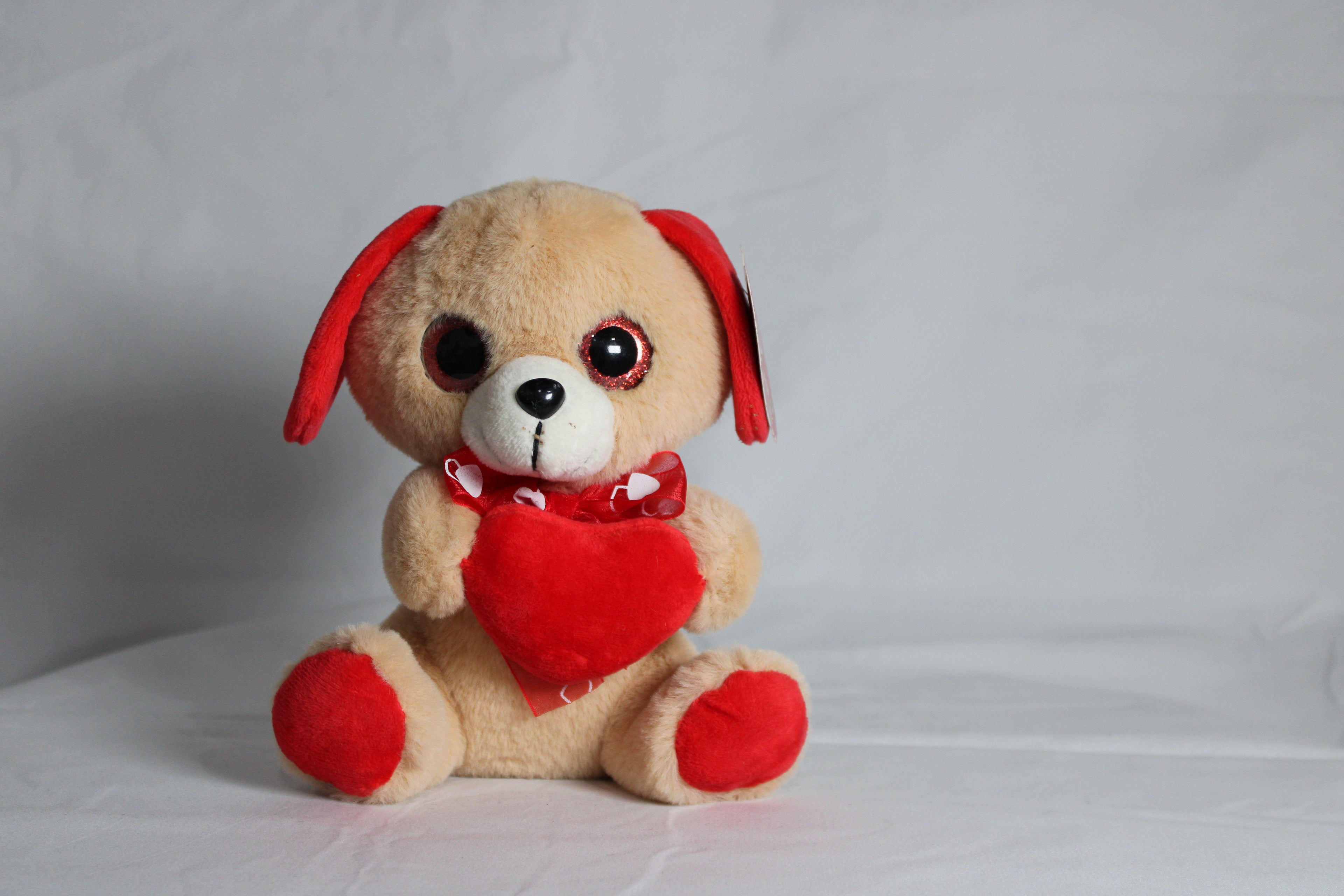 Peluche de perrito con corazon en la mano