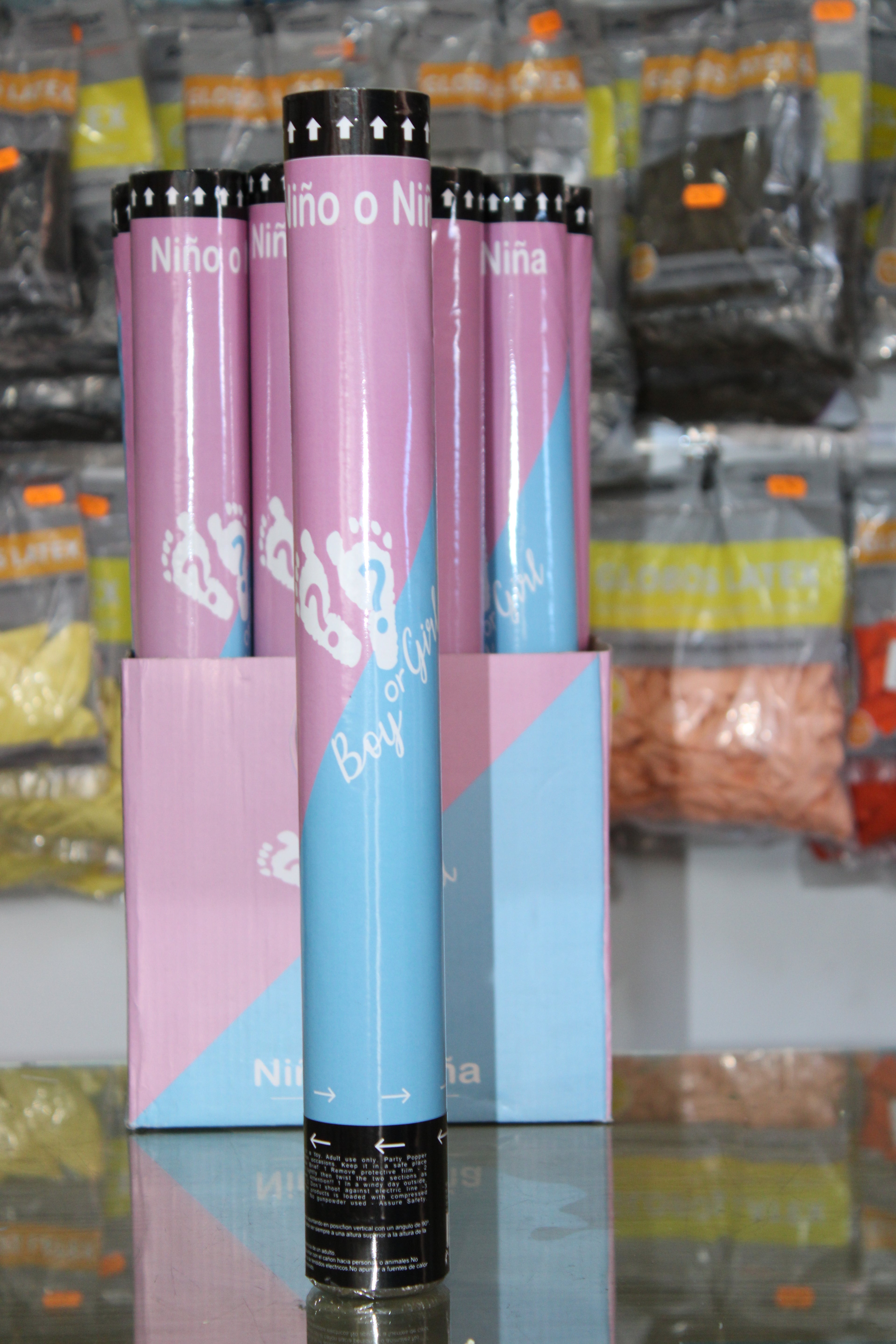 cañon confeti rosa o azul 40cm