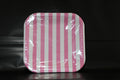 plato Cuadrado rayas rosa