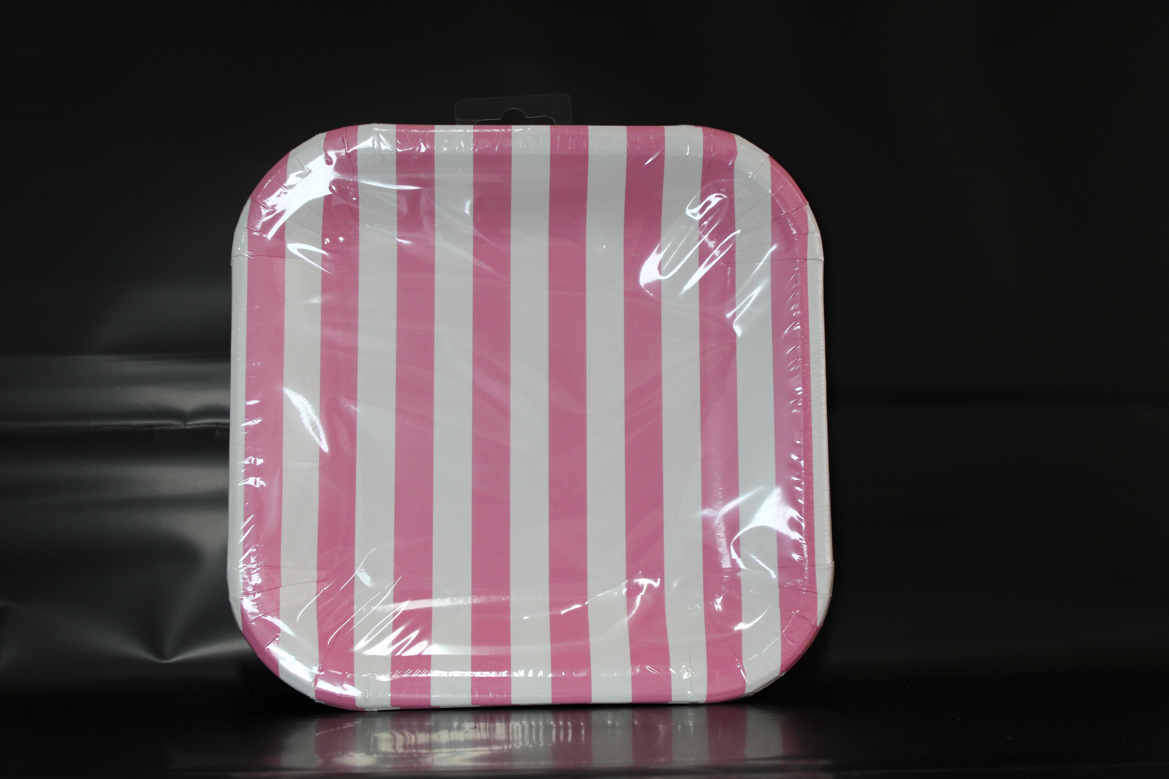 plato Cuadrado rayas rosa